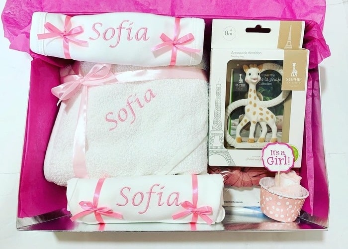 Sophie the Giraffe baby girl personalised gift set
