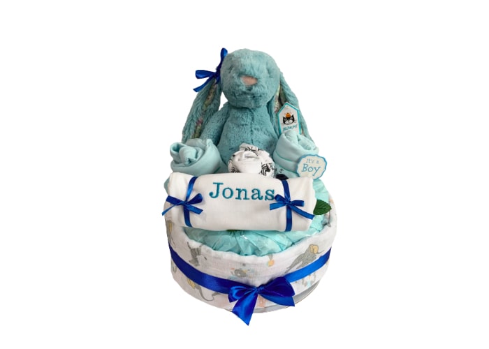 My First Jellycat Bunny Baby Boy Personalised Diaper Cake