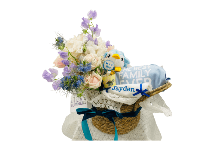 Born into the Best Family Boy Personalised Hamper & Flowers Bundle