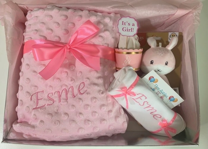 baby girl personalised gift hamper