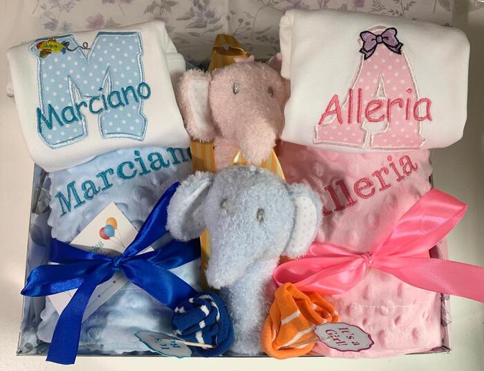 Welcome home twins personalised hamper